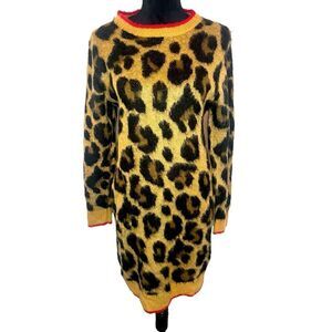 FRANCESCAS COLLECTIONS LILY WHITE CHEETAH/LEOPARD SWEATER DRESS WOMENS SIZE S